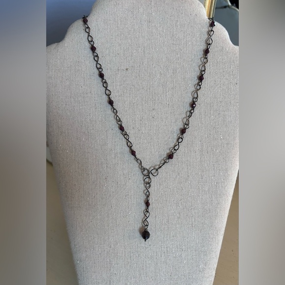 Lavalier Vintage 90's Necklace Semi precious garnet stones - Picture 1 of 5